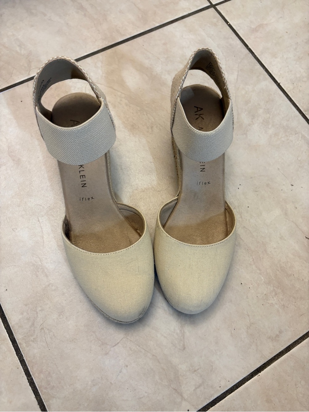 Ina Cream Canvas Ankle-Strap Wedge